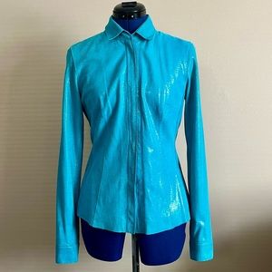 Gorgeous turquoise 100% goat leather shacket from Elie Tahari